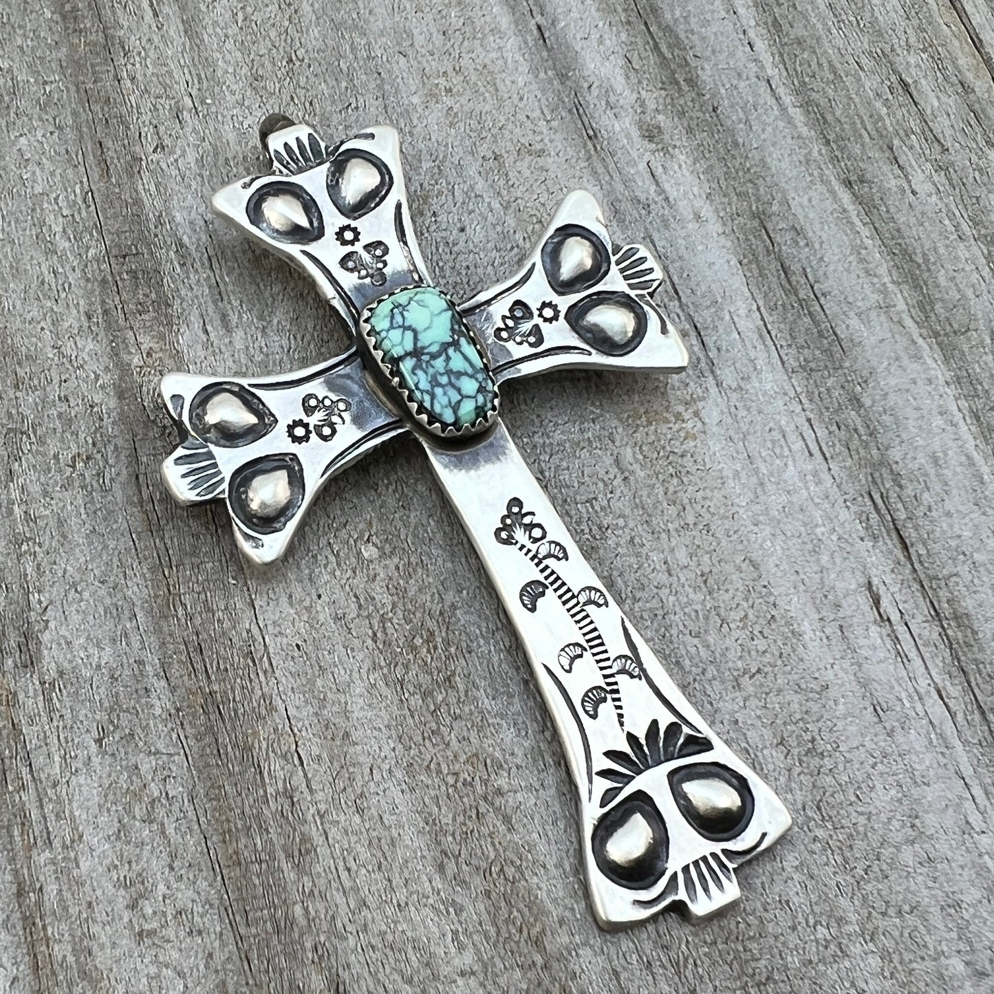 Turquoise Cross Pendant Sterling Silver Navajo handmade Veronica Cayatineto 632