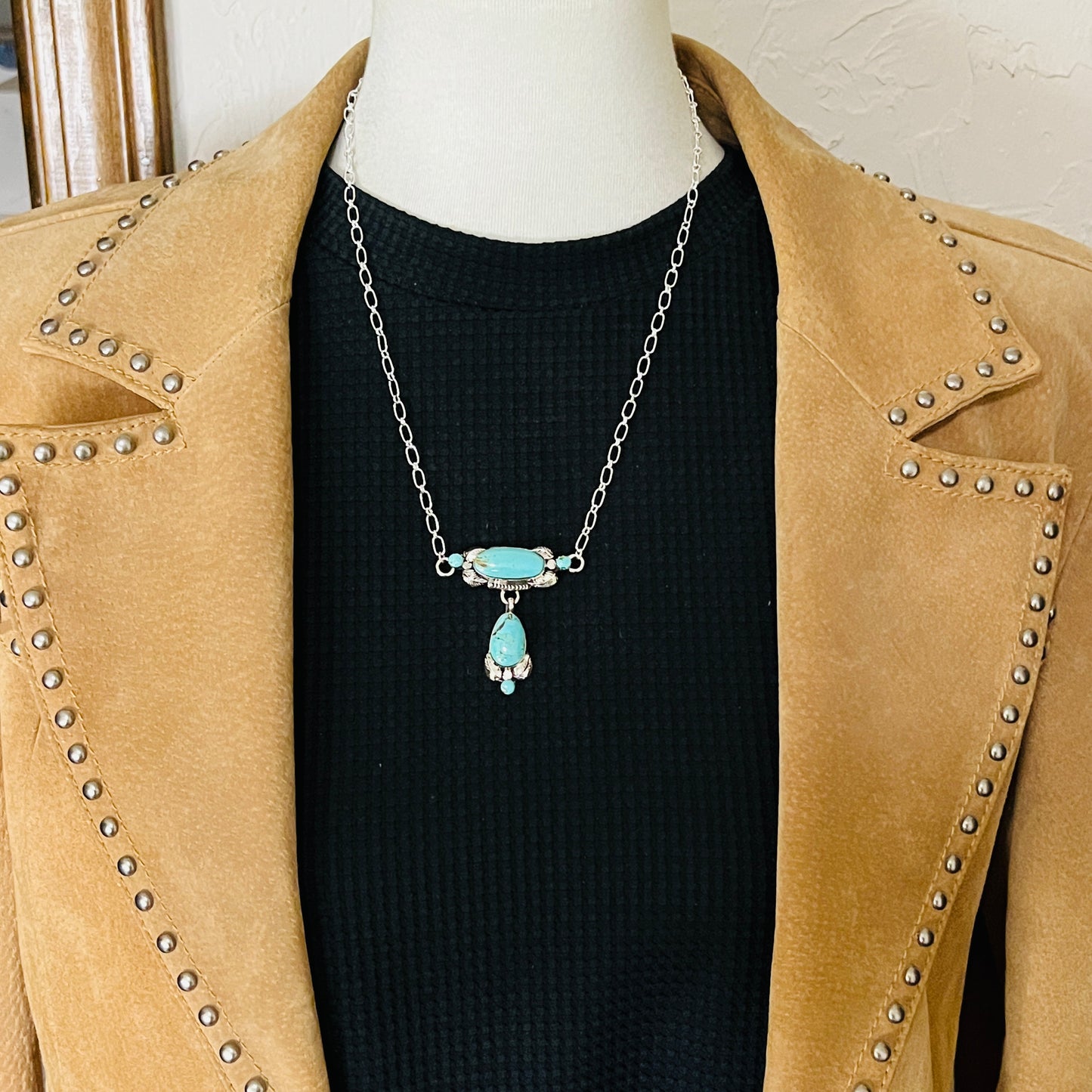 21" Turquoise necklace Navajo handmade Gilbert Smith