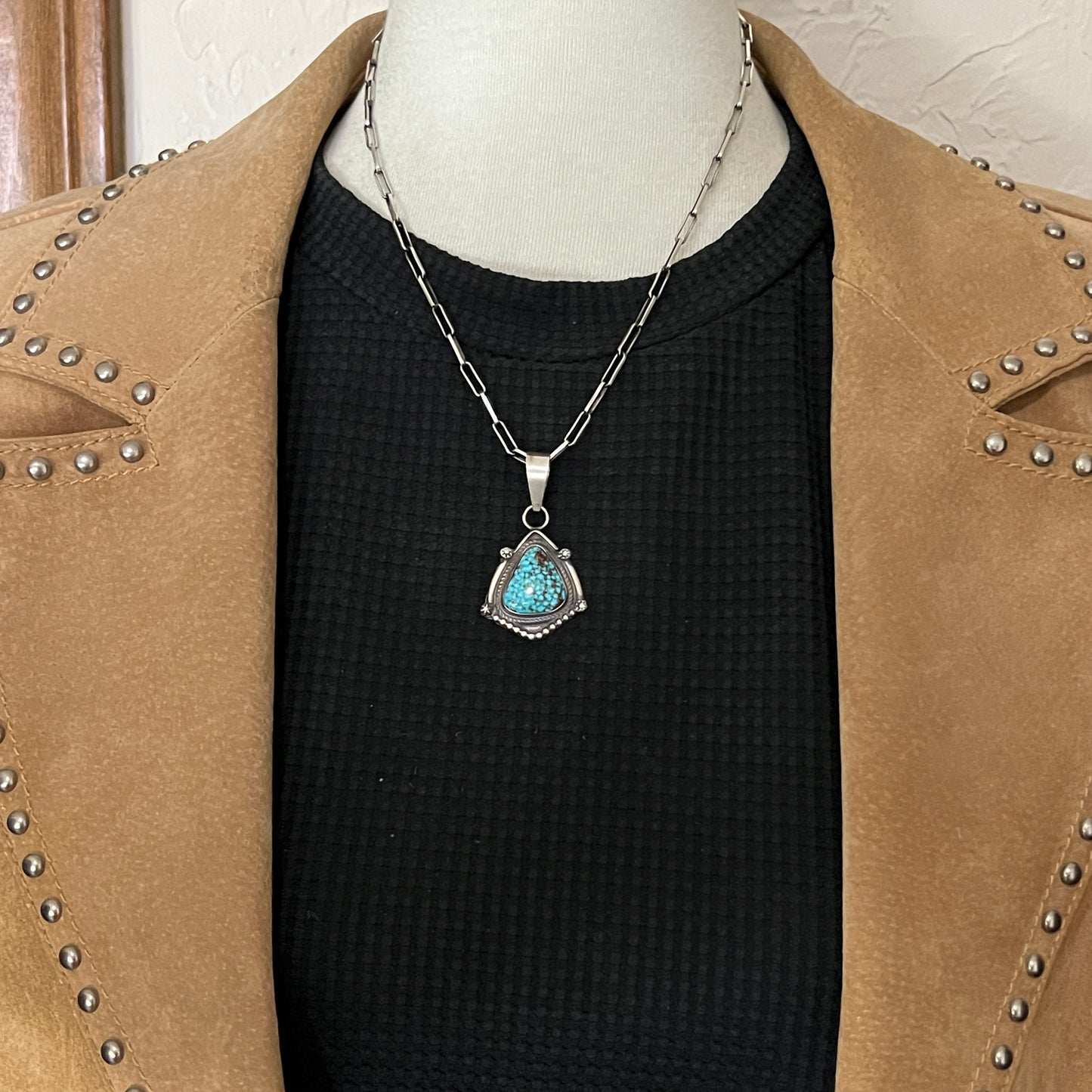 High Grade  Kingman Spiderweb Turquoise pendant sterling silver Leslie Nez Navajo 795