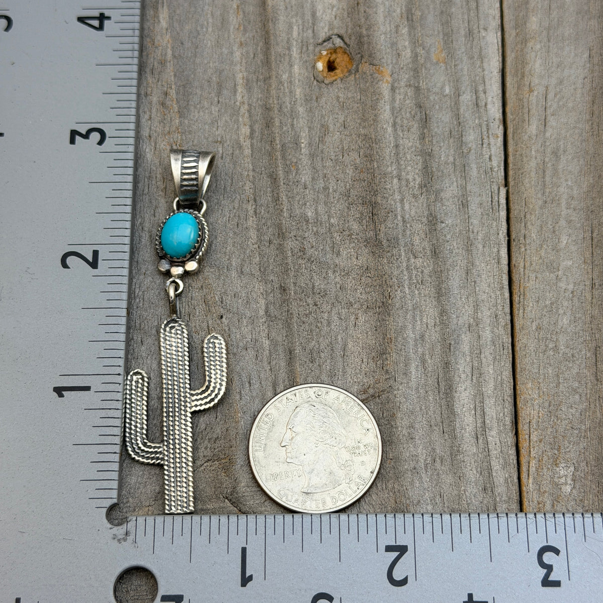 Blue Campitos Turquoise Cactus Pendant Sharon McCarthy Navajo Sterling Silver PD2