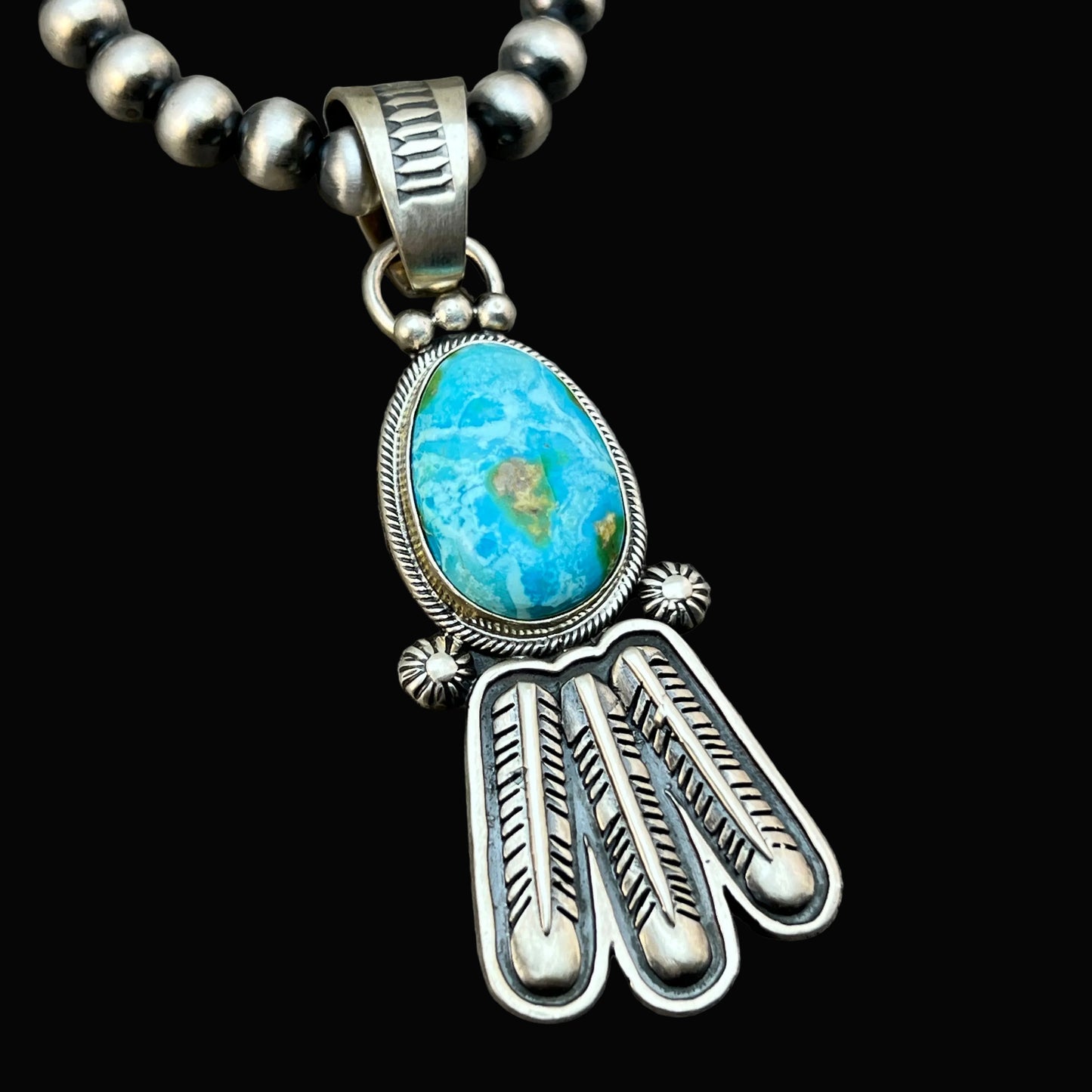 18" Sonoran Turquoise necklace sterling silver 6mm bead Verley Betone Navajo 772