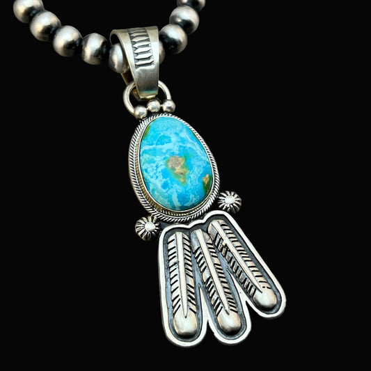 18" Sonoran Turquoise necklace sterling silver 6mm bead Verley Betone Navajo 772