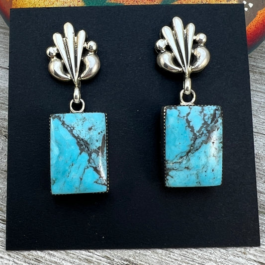 Blue Kingman Turquoise Modern Square Earrings, Navajo Handmade, Sadie Jim sterling silver