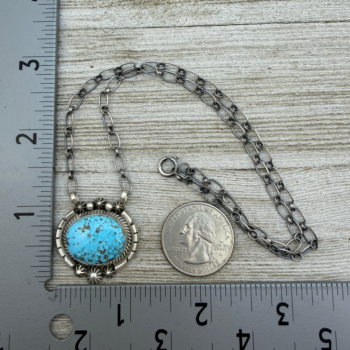 Light Blue Kingman turquoise station necklace Sterling Silver Navajo Samuel Yellowhair NK41