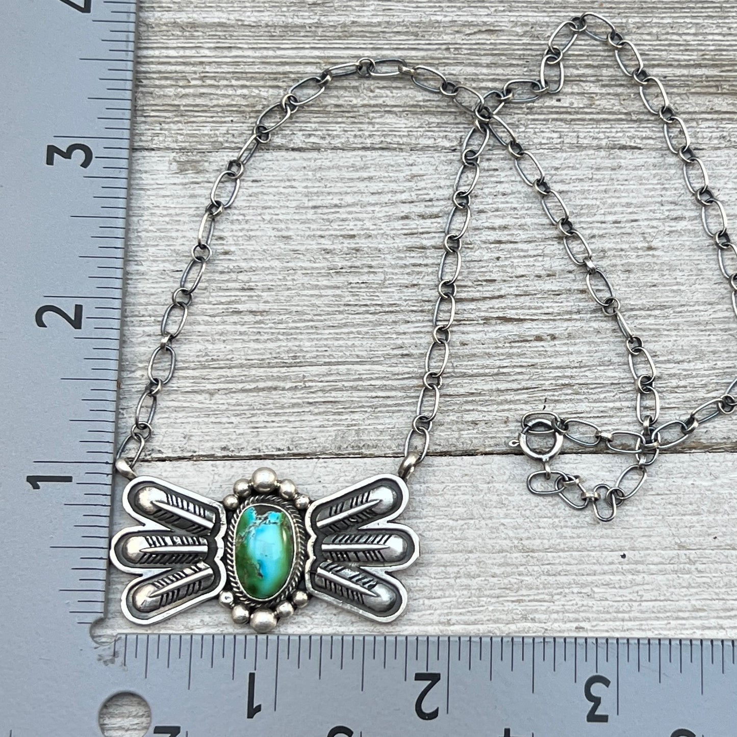 17 1/2"Sonoran Turquoise Necklace Feather sterling silver Navajo Verley Betone boho 11