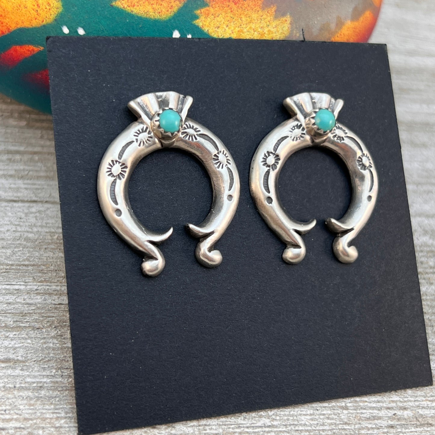 Blue Turquoise Naja post Earrings 2, Navajo Paige Gordon Sterling Silver