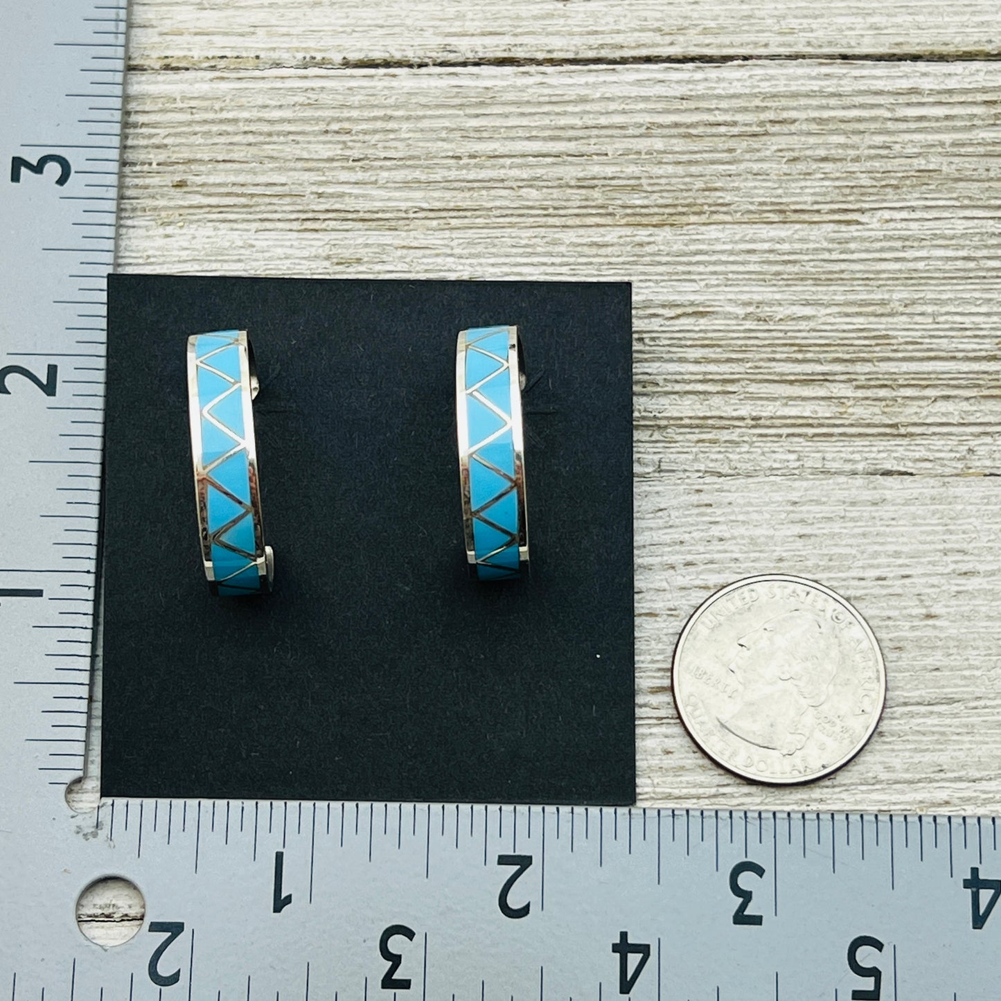 Turquoise inlay hoop earrings Tina Haloo Zuni Sterling silver ER45