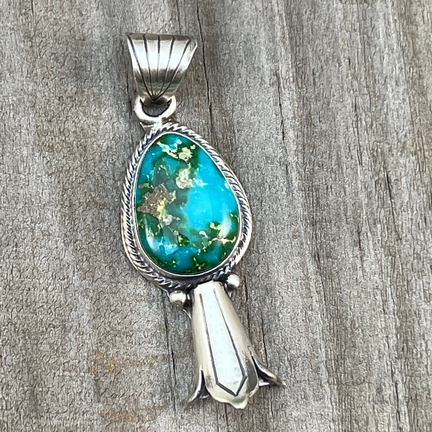 Sonoran Gold Turquoise Squash Blossom Pendant Adrienne Gordon Sterling Silver 499