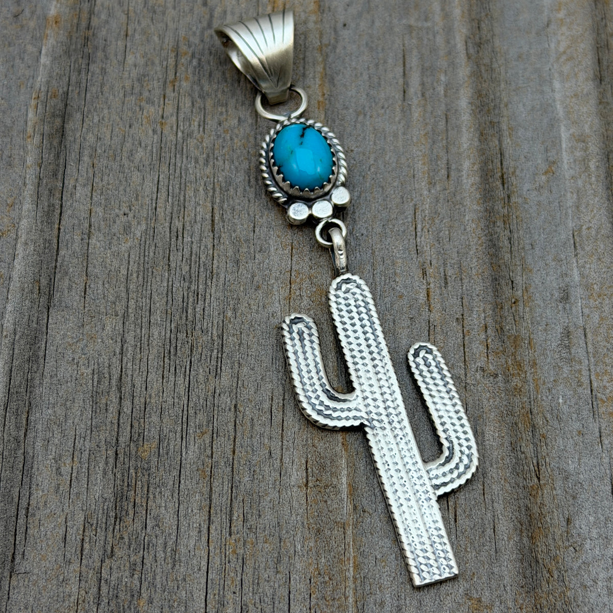Blue Campitos Turquoise Cactus Pendant Sharon McCarthy Navajo Sterling Silver PD6