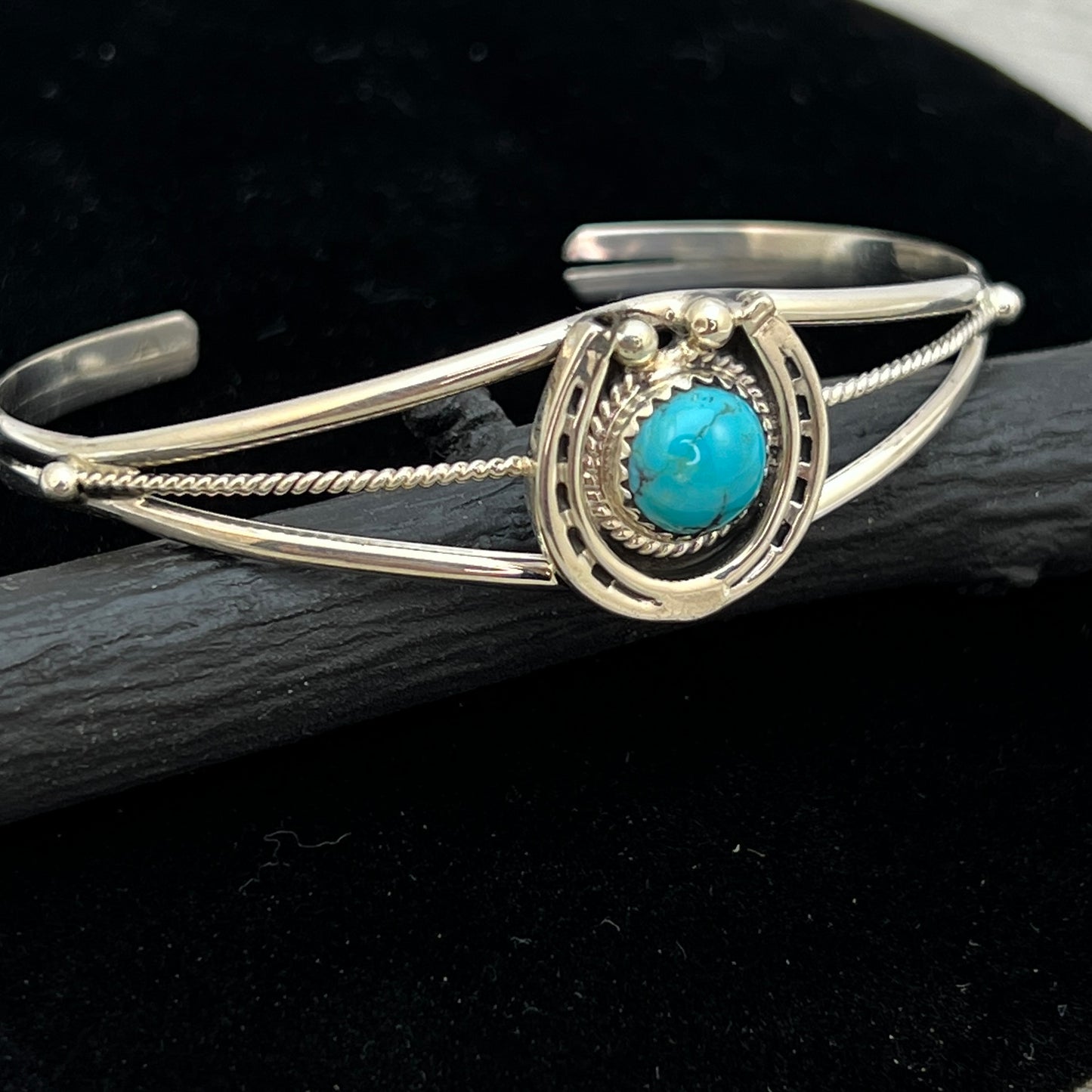 6 1/4" Kingman Turquoise Horseshoe Cuff Bracelet Sterling Silver Letricia Largo BR53