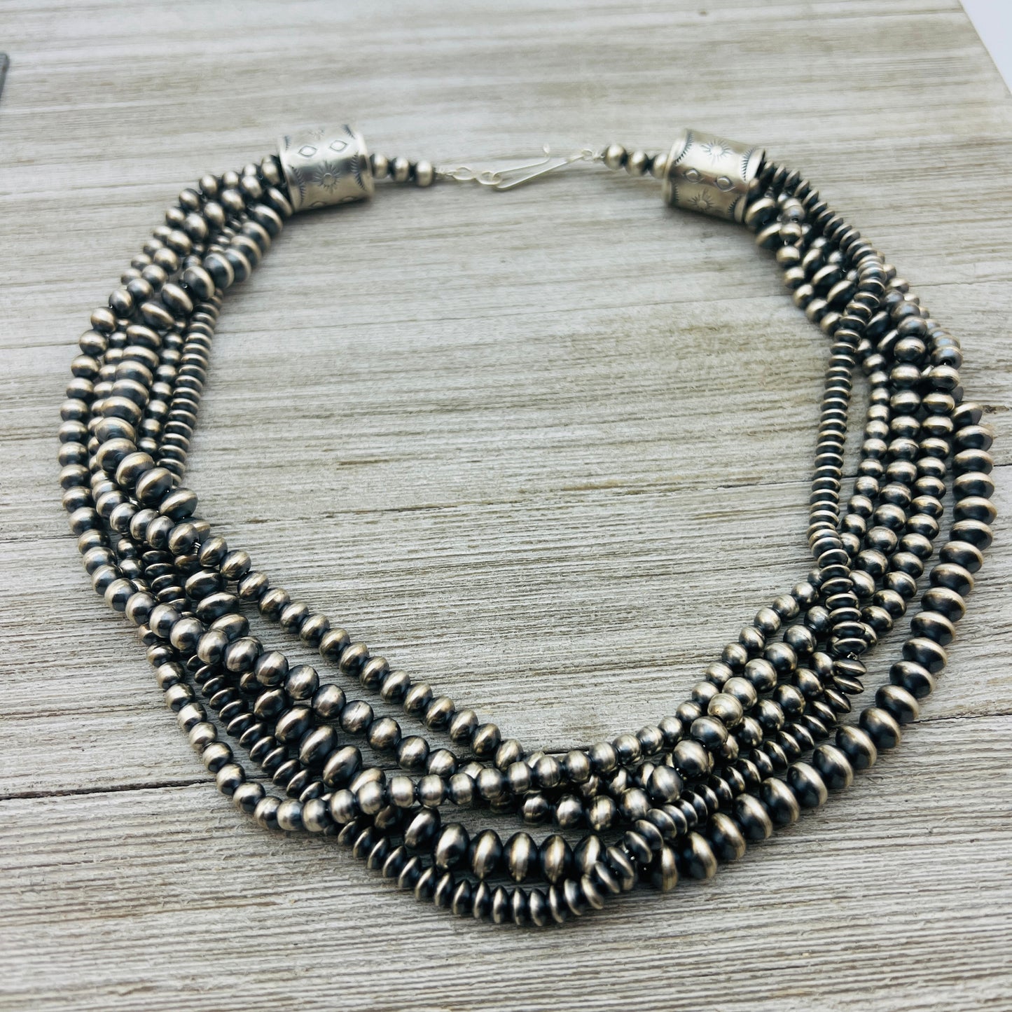 20" Sterling silver Navajo handmade multi 5 strand bead Pearl necklace Rena Begay 714