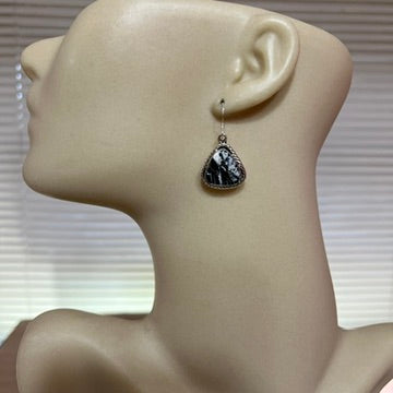 White Buffalo Stone dangle earrings, sterling silver, Navajo handmade by Loretta Delgarito, signed