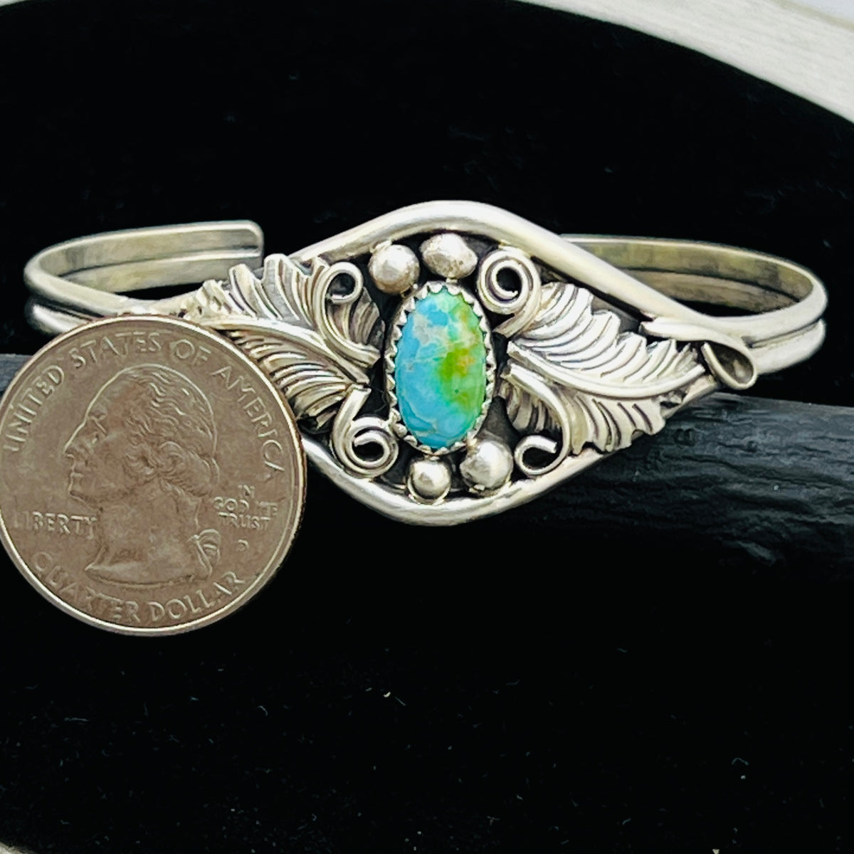6 1/2" Stamped Navajo sterling silver Turquoise cuff bracelet Harry Yazzie BR69