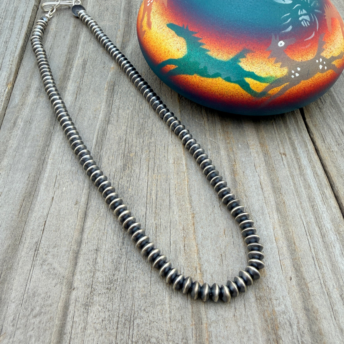 16" Sterling silver Navajo handmade 5mm saucer bead Pearl necklace Bryannen Halwood