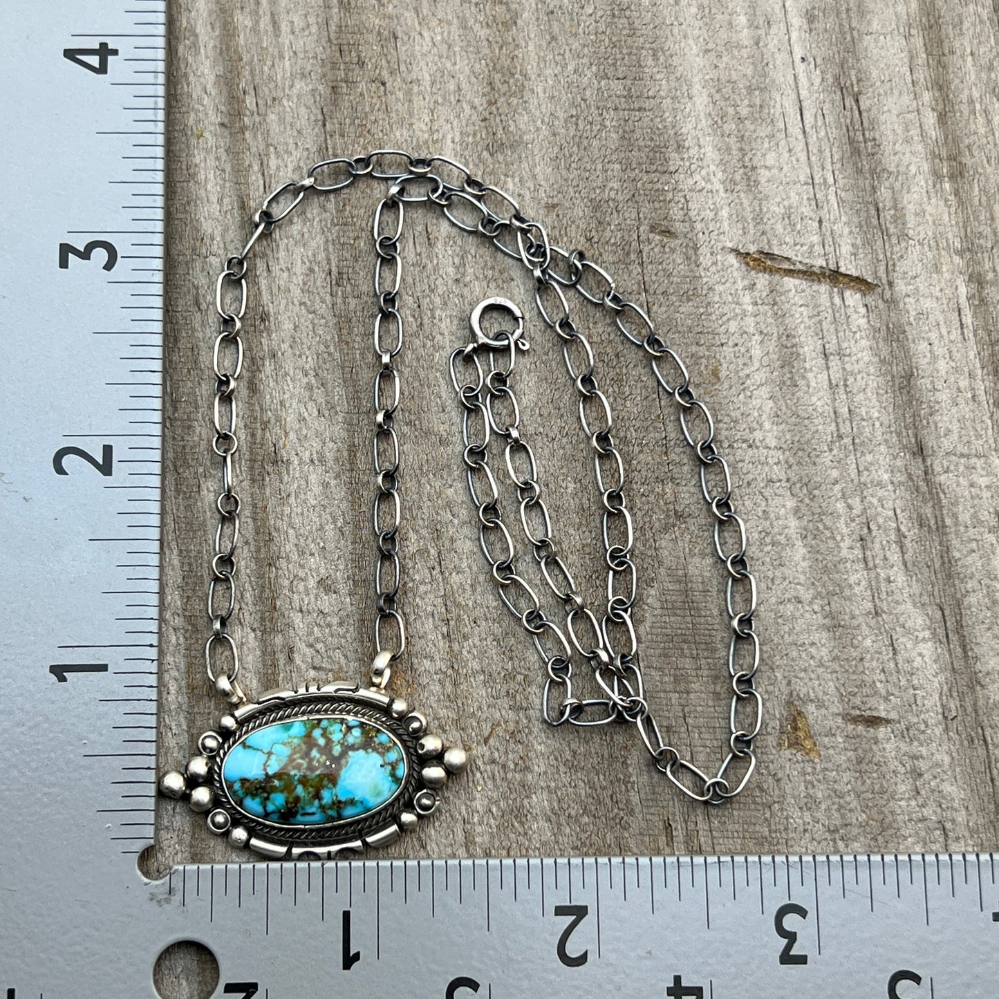 18" Kingman Spiderweb Turquoise Necklace Sterling silver Navajo Daniel Benally 595