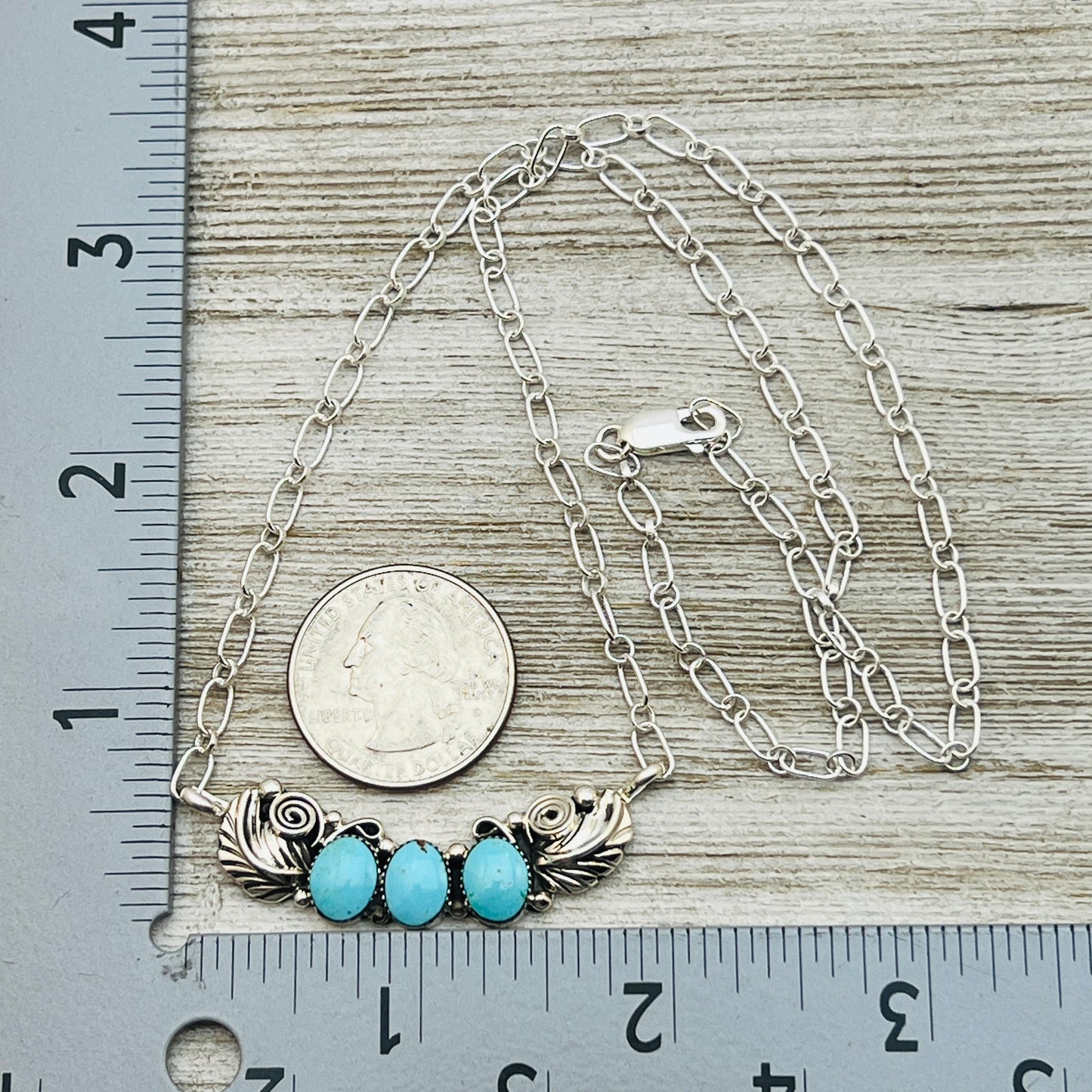 20" adjustable Blue Campitos 3 stone floral bar necklace Sterling Silver NK23