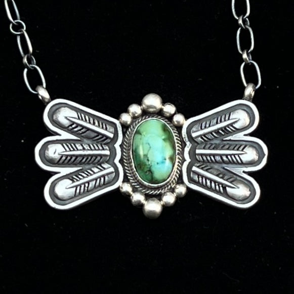 17 1/2"Sonoran Turquoise Necklace Feather sterling silver Navajo Verley Betone boho 8