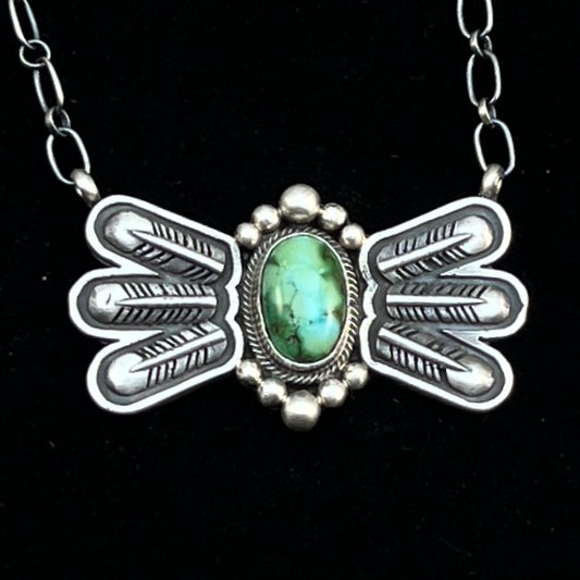 17 1/2"Sonoran Turquoise Necklace Feather sterling silver Navajo Verley Betone boho 8