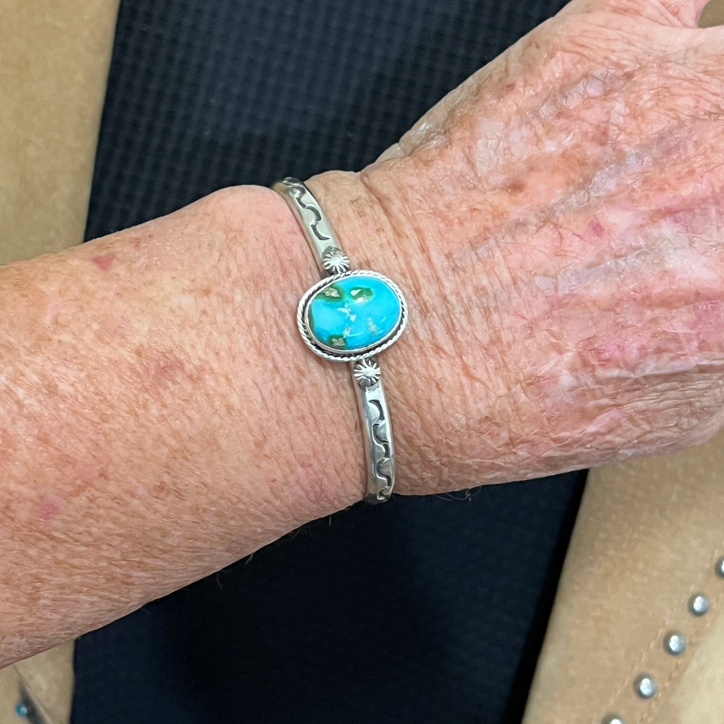 6 1/2" Sonoran Gold Turquoise Cuff Bracelet Navajo Samuel Yellowhair 472
