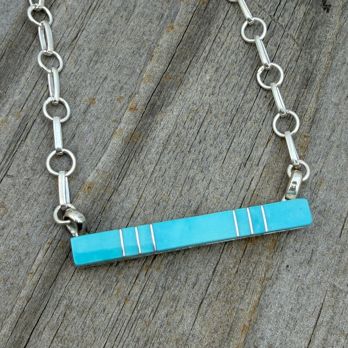 22" Turquoise inlay bar necklace Zuni handmade MaDerral Kallestewa 2