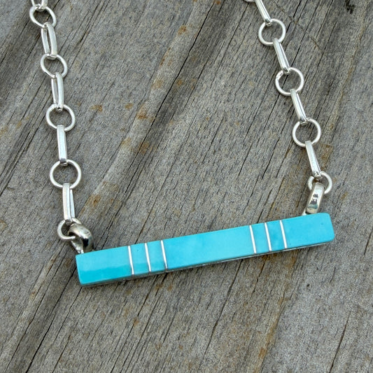 22" Turquoise inlay bar necklace Zuni handmade MaDerral Kallestewa 2