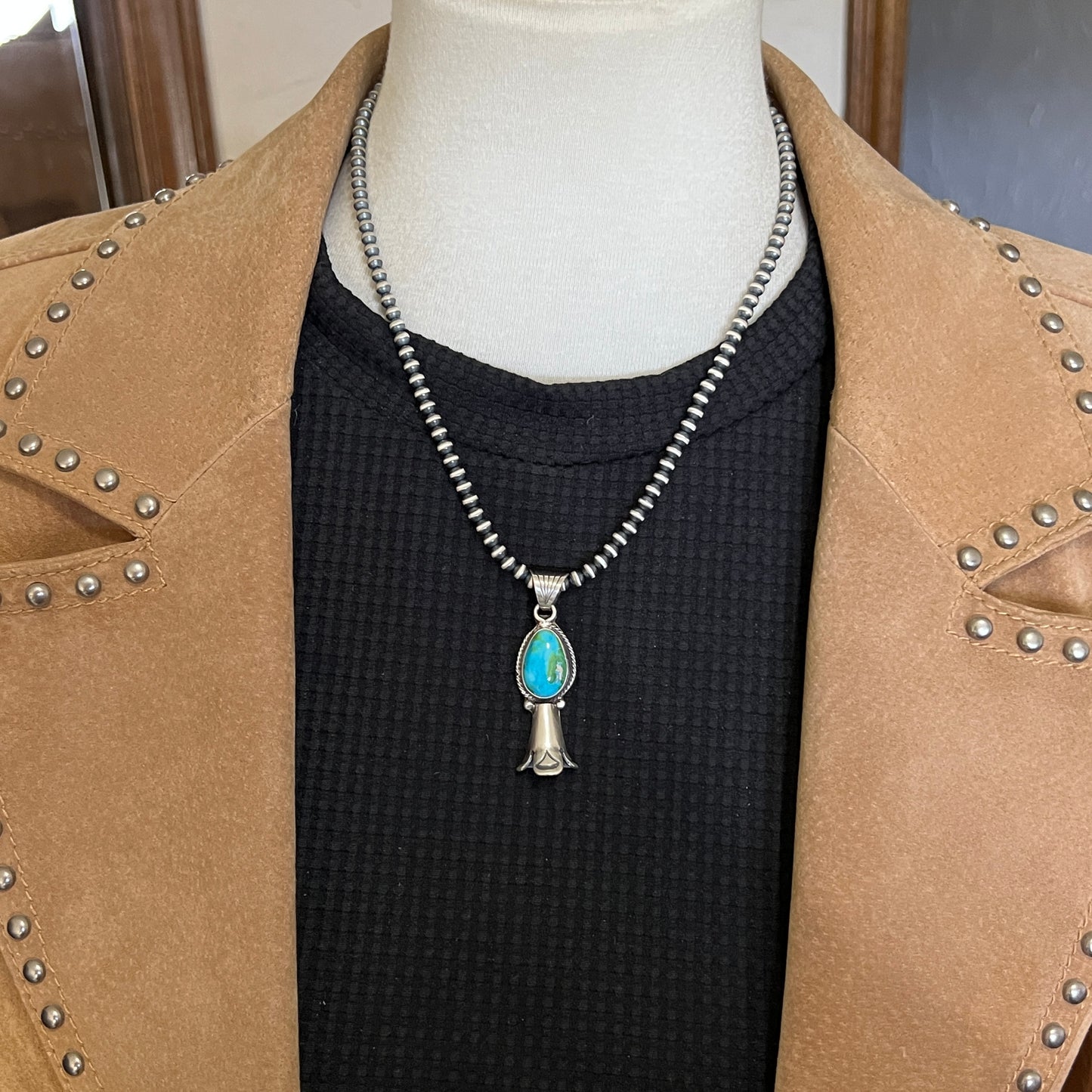 Sonoran Gold Turquoise Squash Blossom Pendant Adrienne Gordon Sterling Silver 504