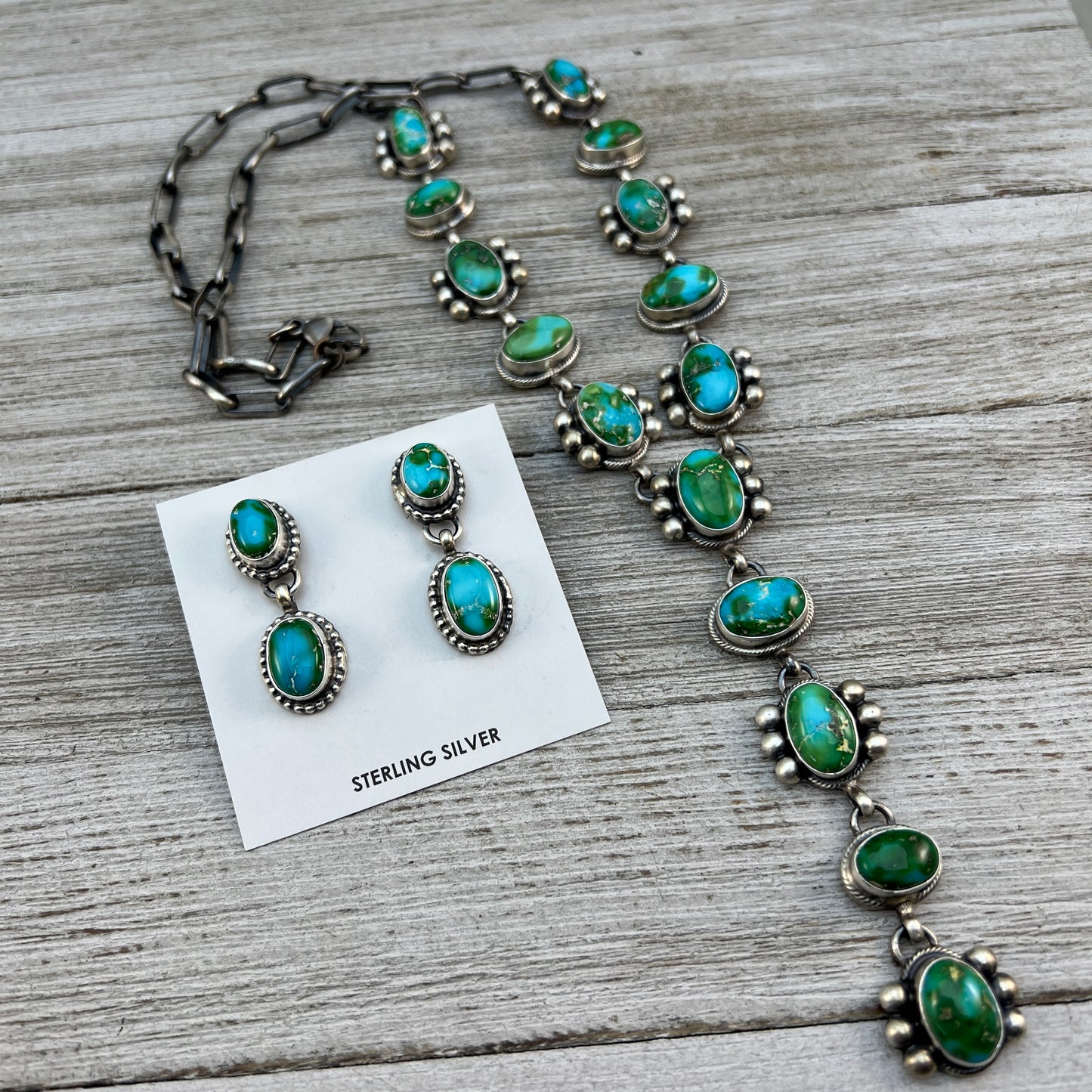Polychrome Sonoran Turquoise Lariat Necklace Sterling silver Kathleen Livingston