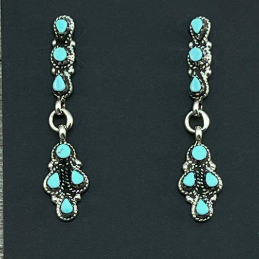 Turquoise Petit Point Dainty dangle zuni earrings sterling silver Jovi Burns 456