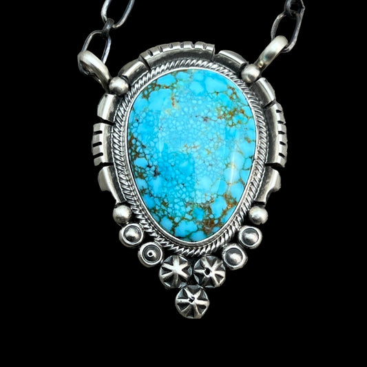 18" Kingman Spiderweb Turquoise Necklace Sterling silver Navajo Daniel Benally 600