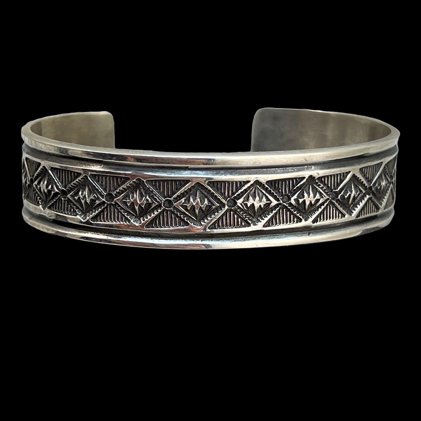 6.5" Sterling silver hand stamped Cuff Bracelet Navajo Leonard Maloney signed boho