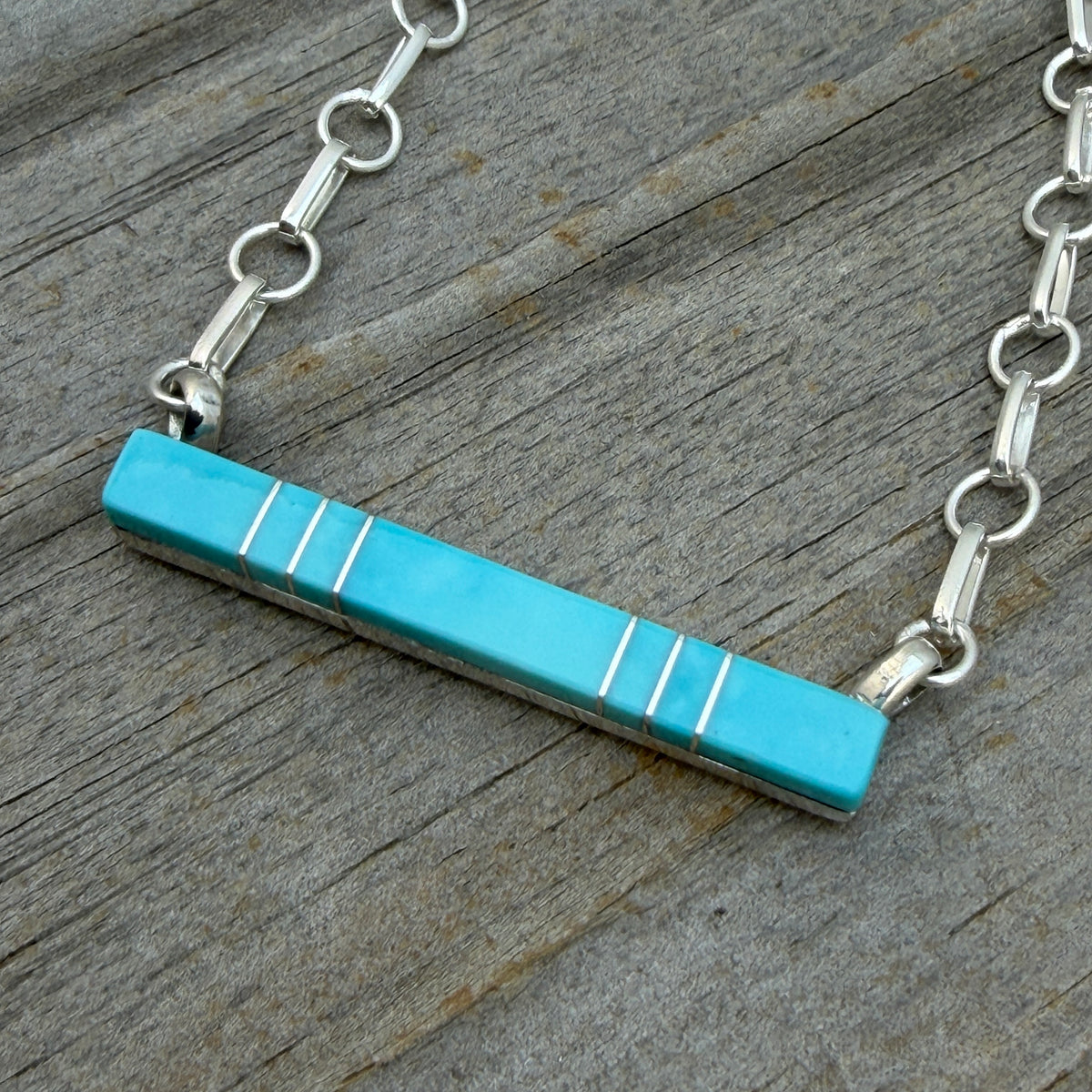 22" Turquoise inlay bar necklace Zuni handmade MaDerral Kallestewa 2