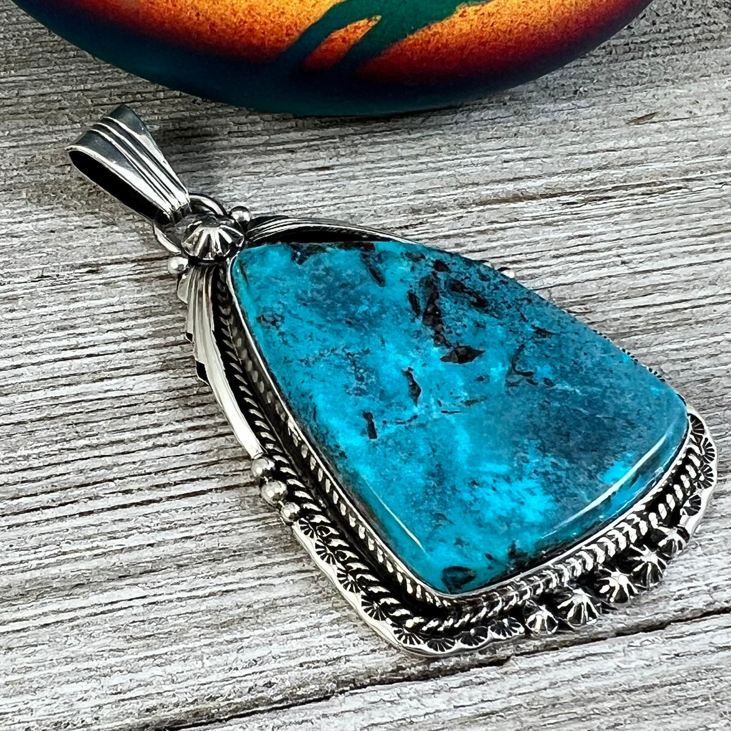 XL extra large, Blue Kingman turquoise pendant #1, Navajo handmade Rita Long, sterling silver, signed