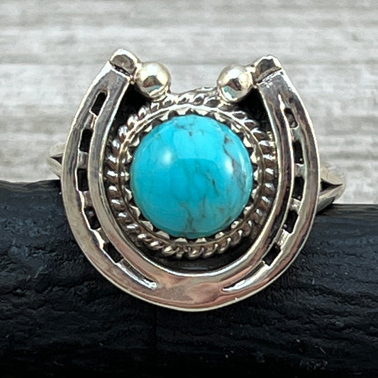 Size 8.5 Campitos Turquoise sterling silver horseshoe ring western equestrian jewelry Rodeo