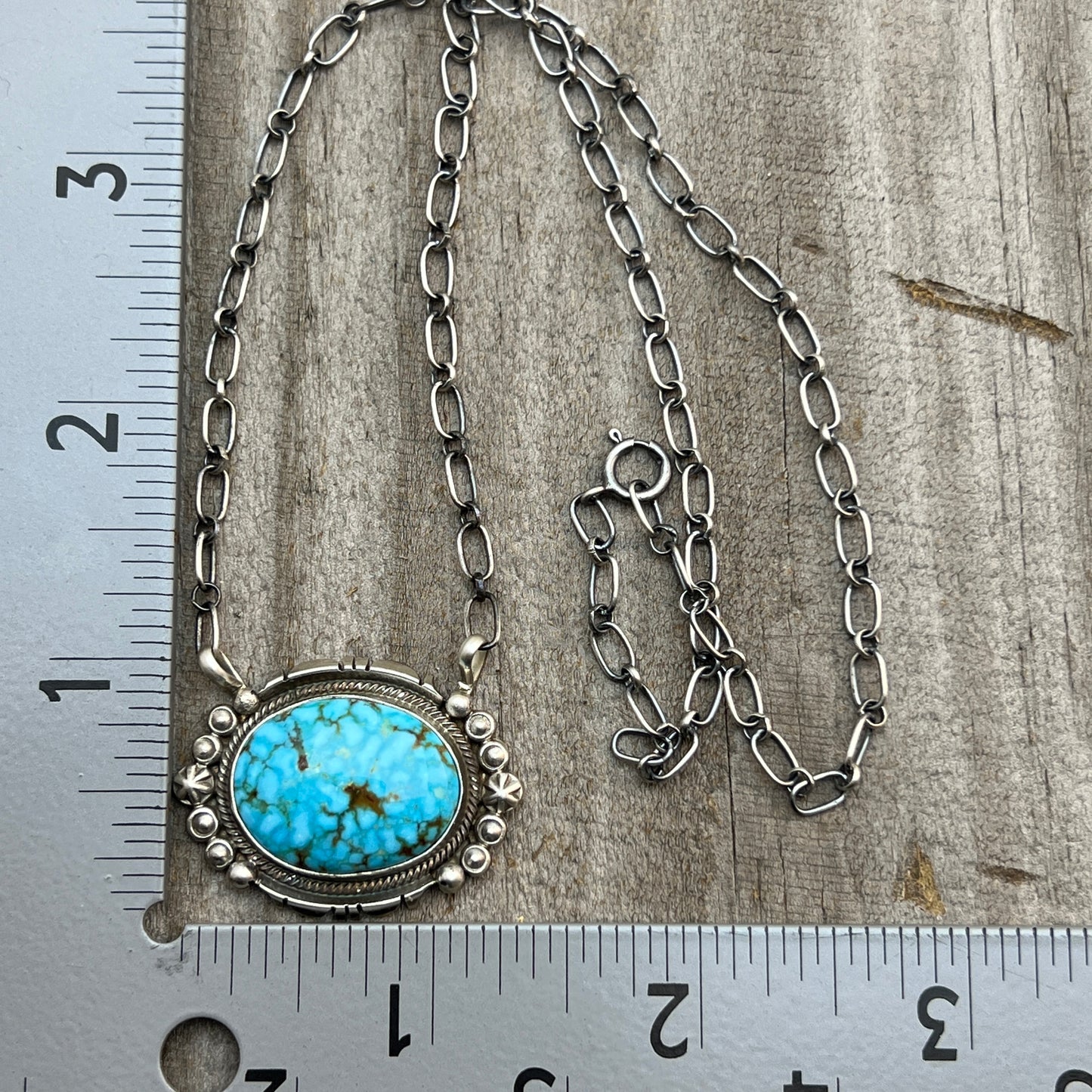 18" Kingman Spiderweb Turquoise Necklace Sterling silver Navajo Daniel Benally 608