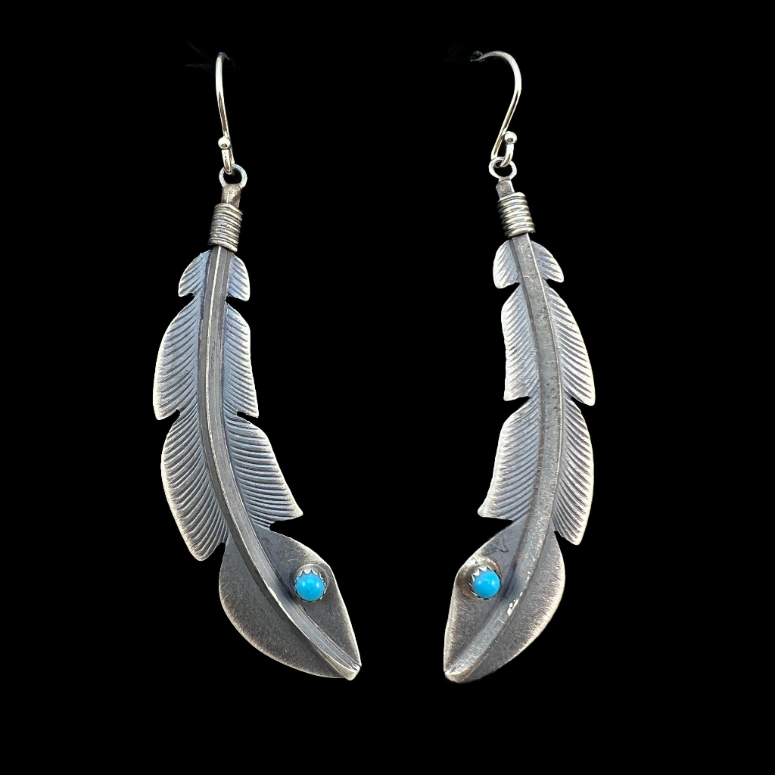 Petite Signed Navajo Sterling Silver Coral and good Turquoise Dangling Earrings by Gary Shorty