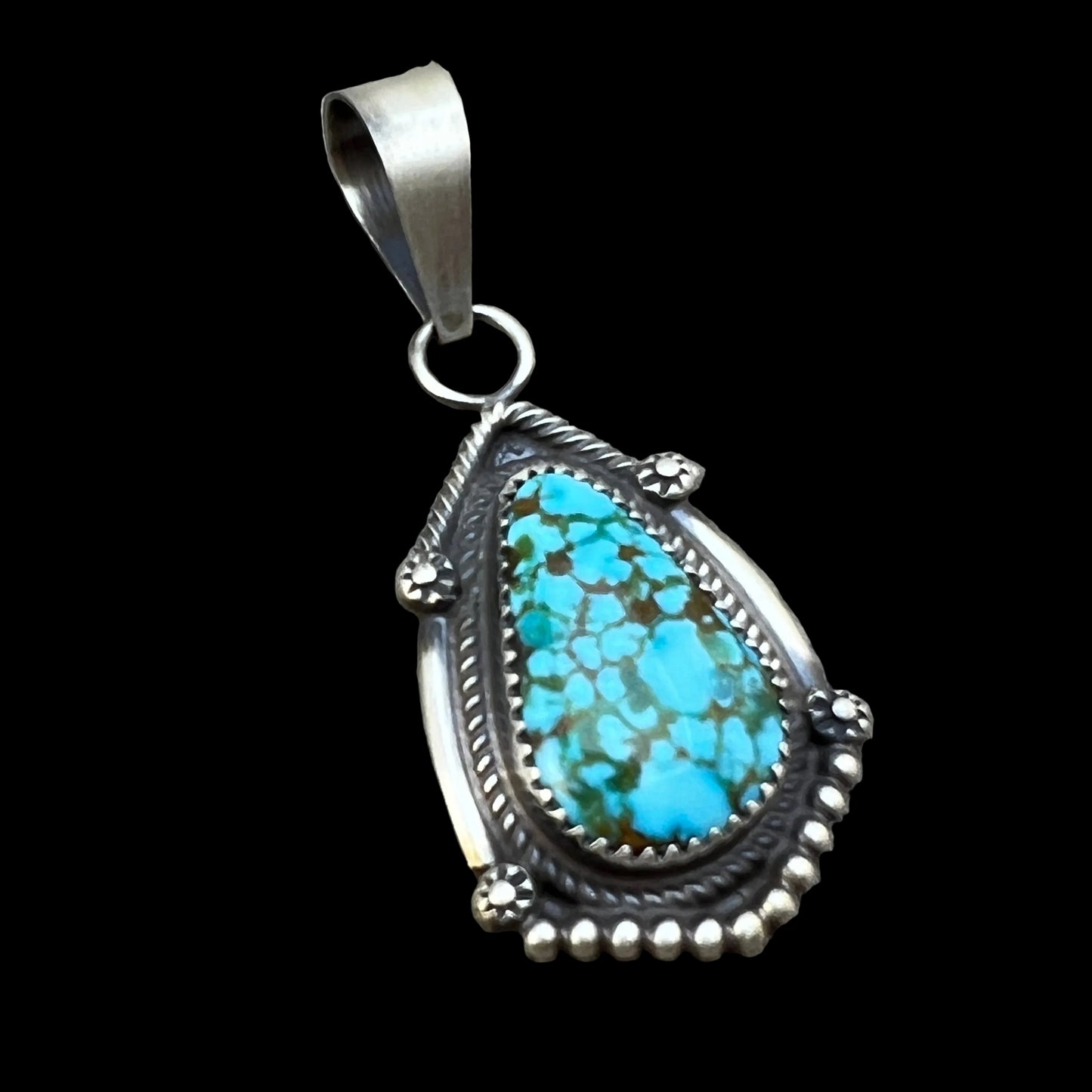 High Grade  Kingman Spiderweb Turquoise pendant sterling silver Leslie Nez Navajo 796