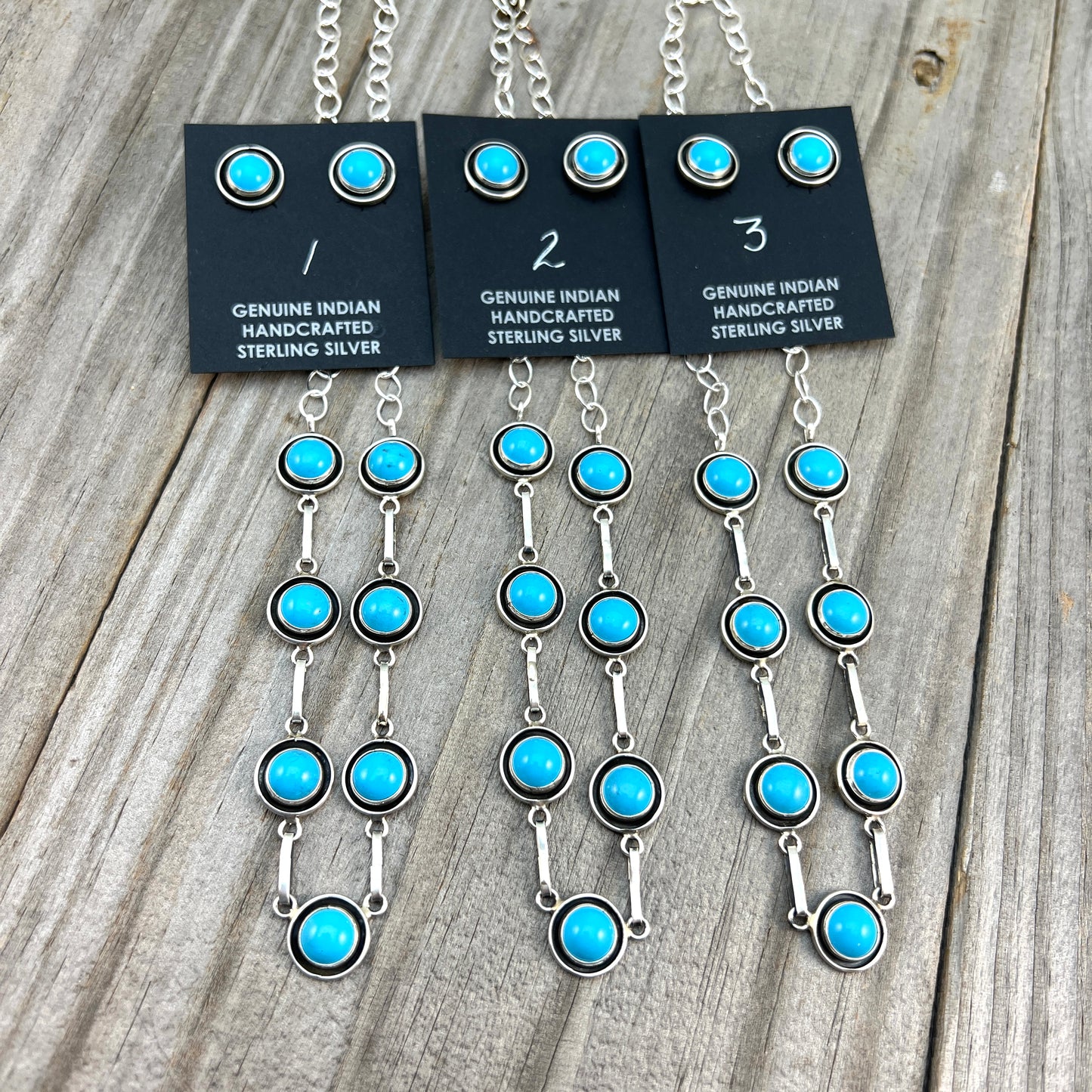 Blue Campitos turquoise Choker Earrings set Sterling Silver Navajo Martin Perry 655
