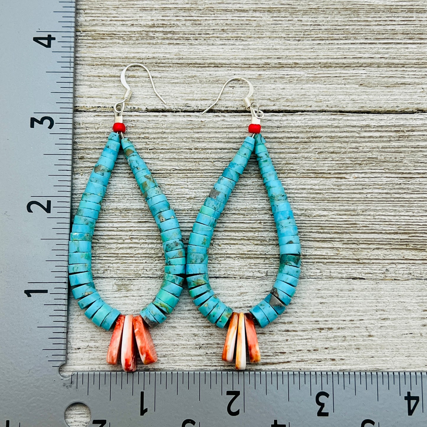 Traditional Turquoise Jacla Earrings Lupe Lovato Santo Domingo Kewa Spiny Oyster ER9