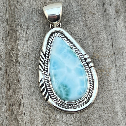 Larimar Pendant Sterling Silver Navajo handmade Junior Begay 531
