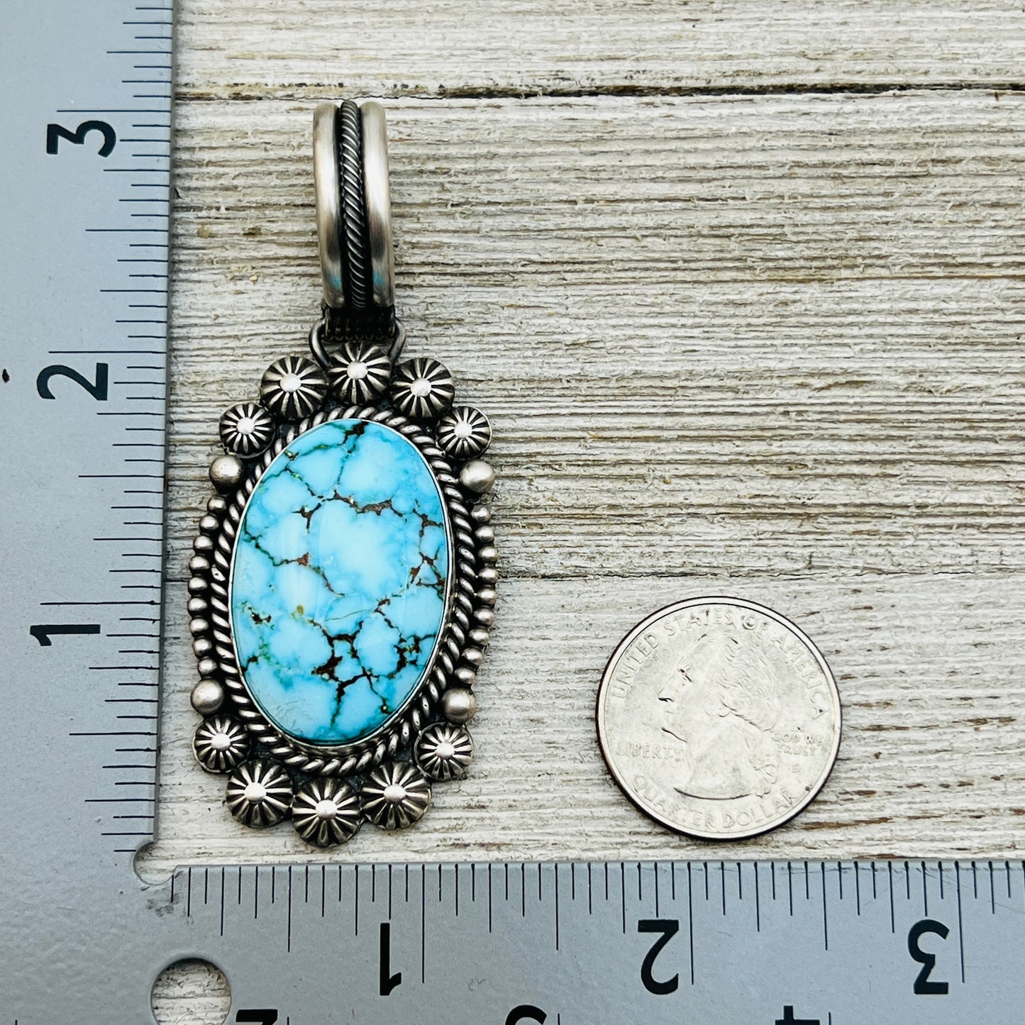 Blue Kingman Turquoise Pendant Navajo Sterling silver Michael Calladitto Navajo hand 855
