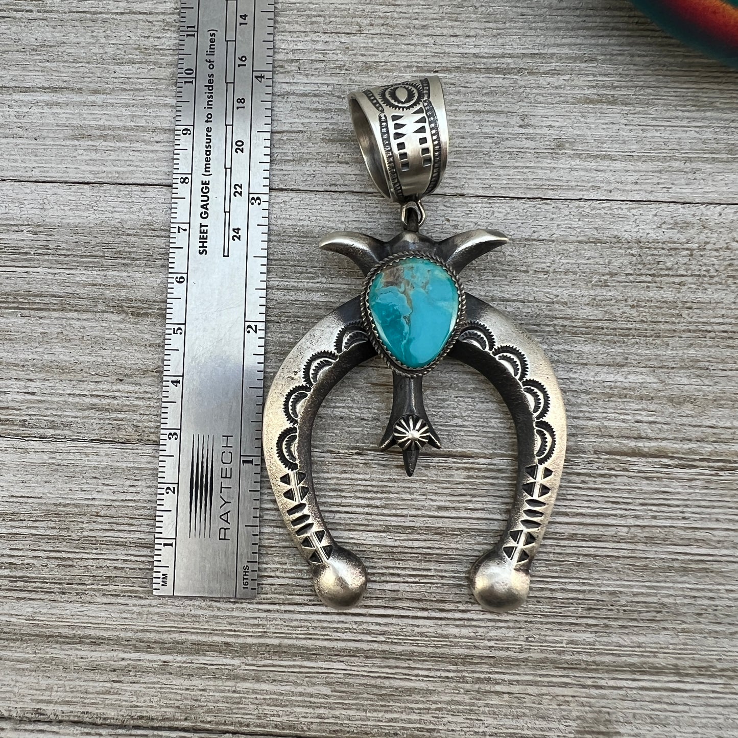 Large Tufa cast sterling silver turquoise naja pendant 1, Martha Cayatineto, Navajo signed