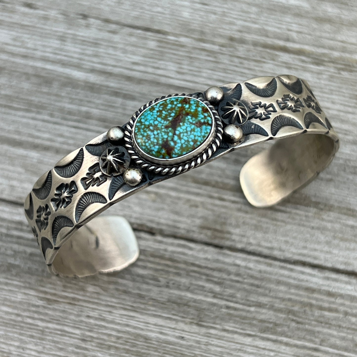 7" Kingman spiderweb turquoise Cuff Bracelet, Sterling Silver Navajo Kevin Billah