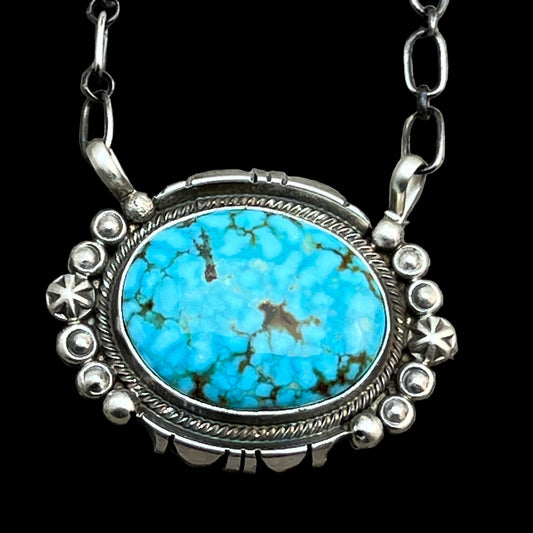 18" Kingman Spiderweb Turquoise Necklace Sterling silver Navajo Daniel Benally 608