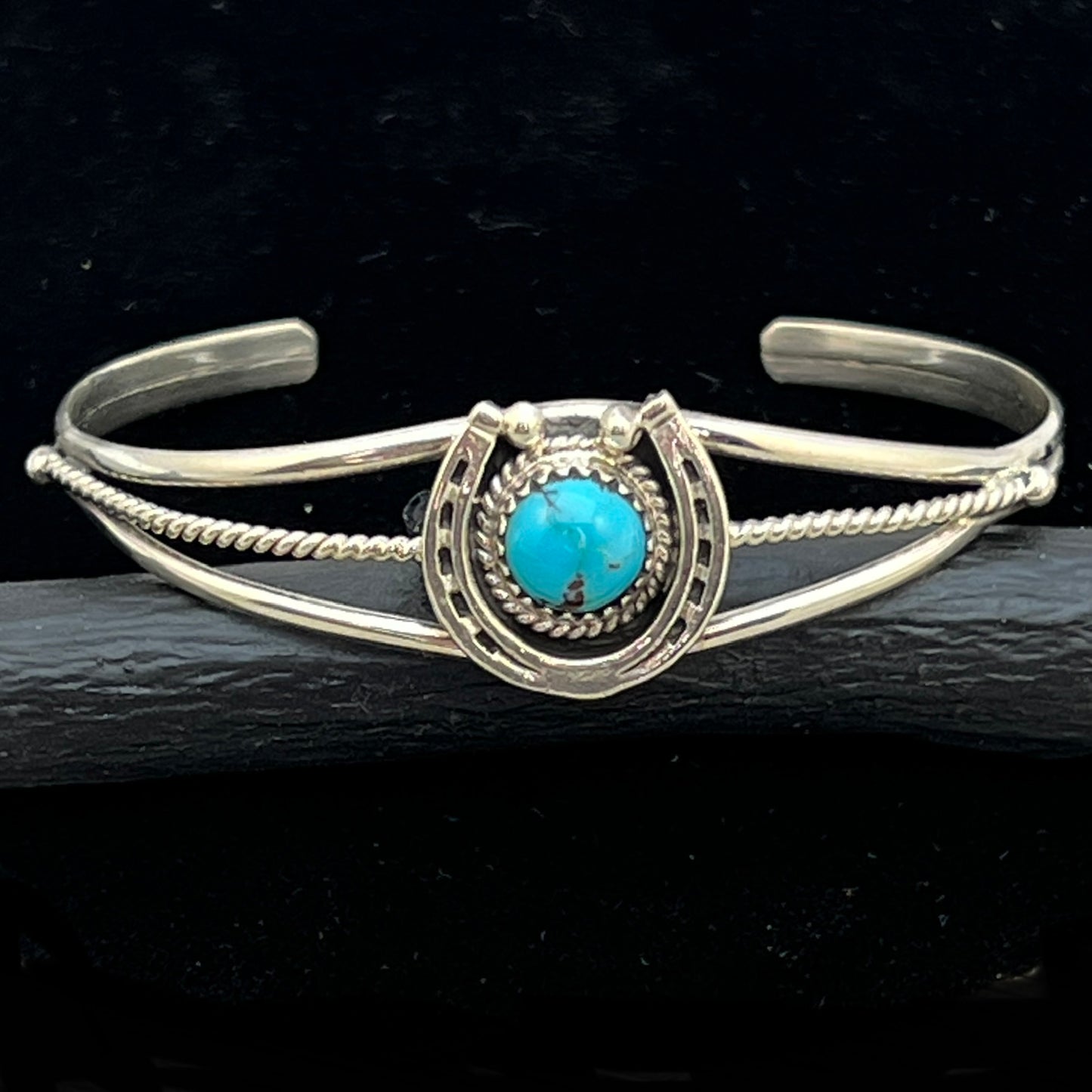 6 1/4" Kingman Turquoise Horseshoe Cuff Bracelet Sterling Silver Letricia Largo BR47