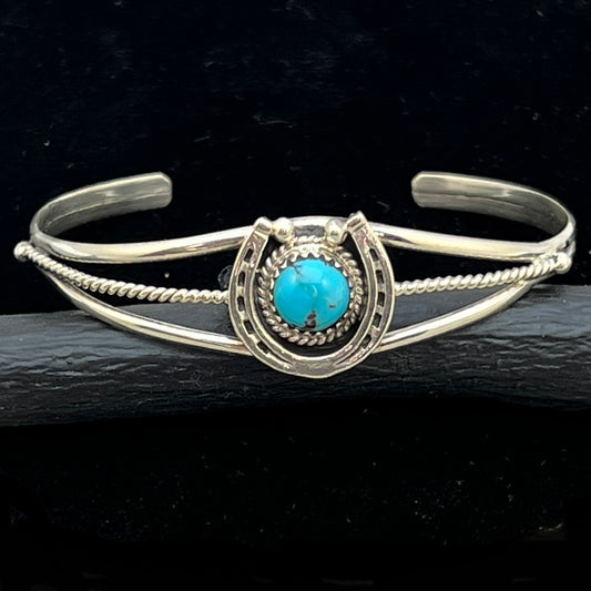 6 1/4" Kingman Turquoise Horseshoe Cuff Bracelet Sterling Silver Letricia Largo BR47