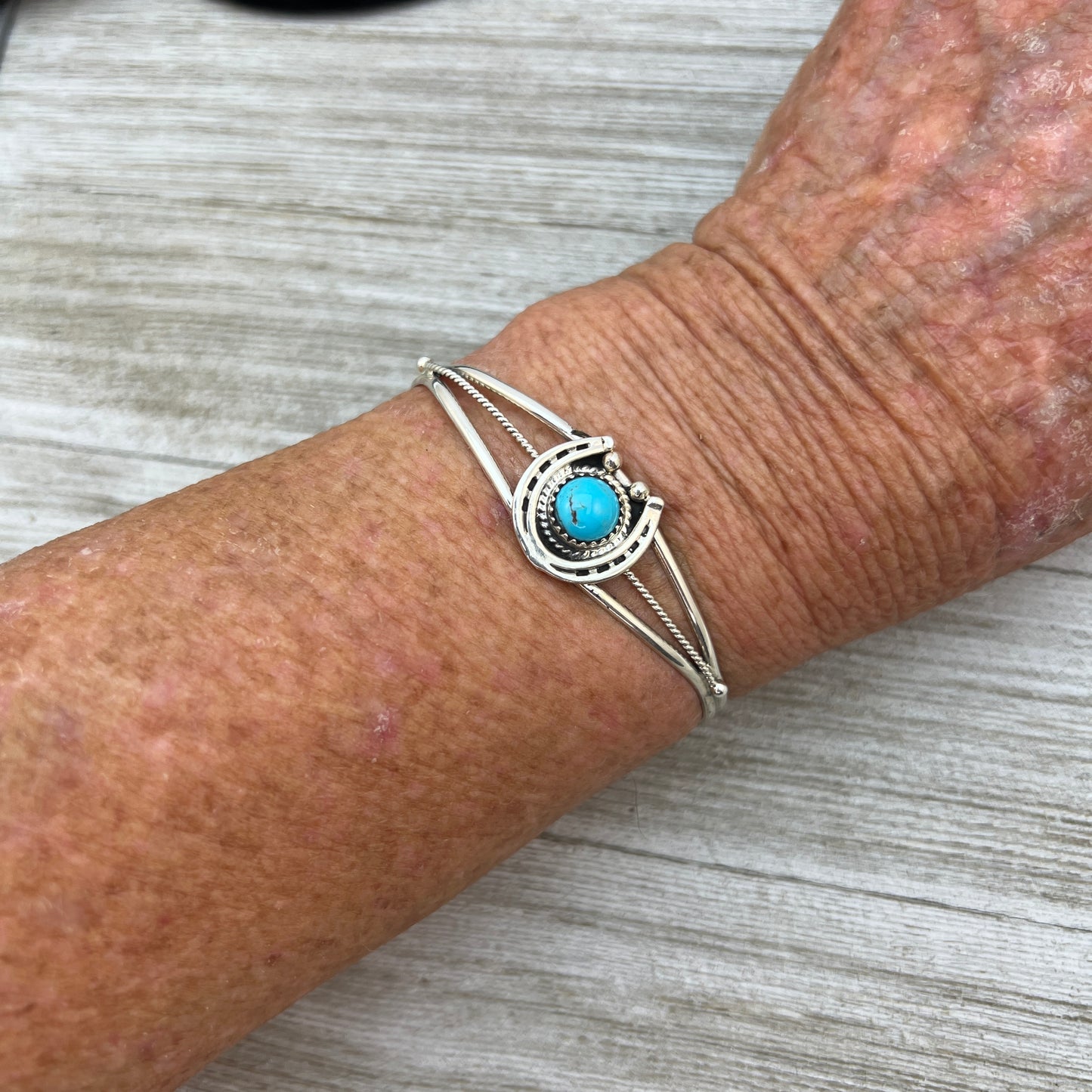 6 1/4" Kingman Turquoise Horseshoe Cuff Bracelet Sterling Silver Letricia Largo BR57