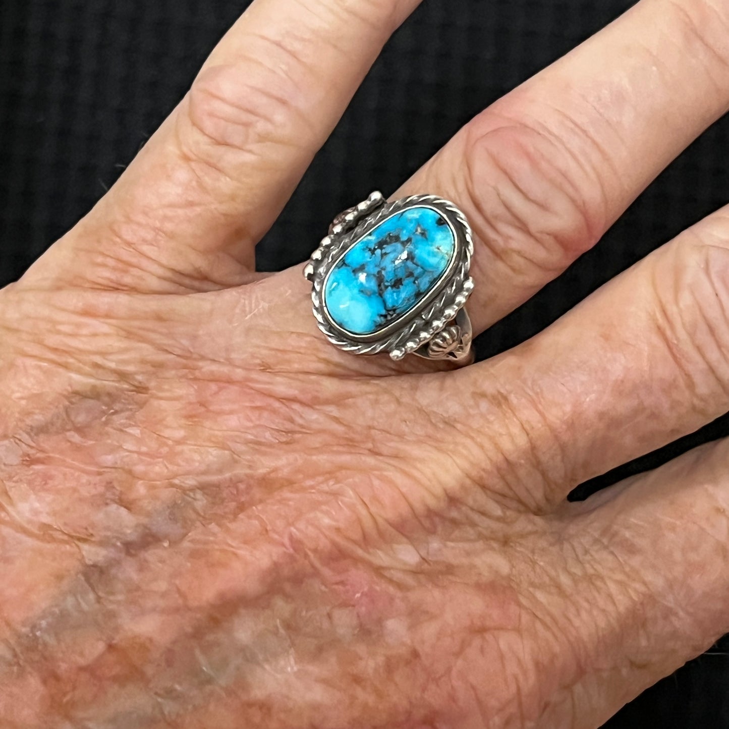 Size 8 Blue Kingman Turquoise Sterling Silver Ring Samuel Yellowhair Navajo
