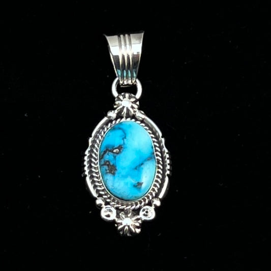 Blue Kingman Turquoise Pendant Navajo handmade Daniel Benally sterling silver