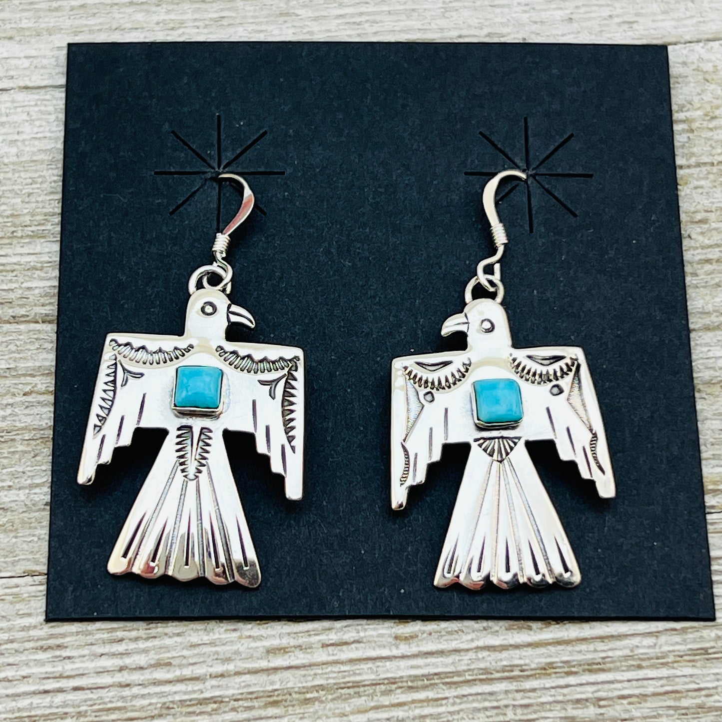 Turquoise Thunderbird Earrings Jeremy Delgarito Navajo sterling silver signed ER28