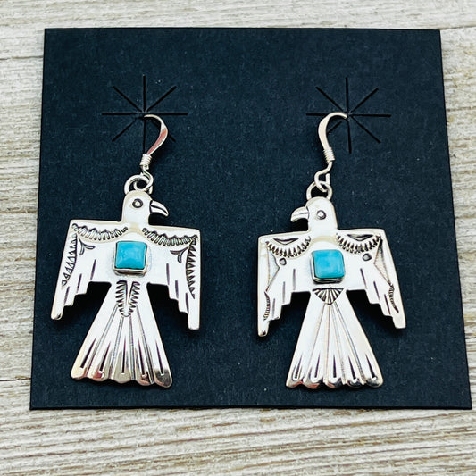 Turquoise Thunderbird Earrings Jeremy Delgarito Navajo sterling silver signed ER28